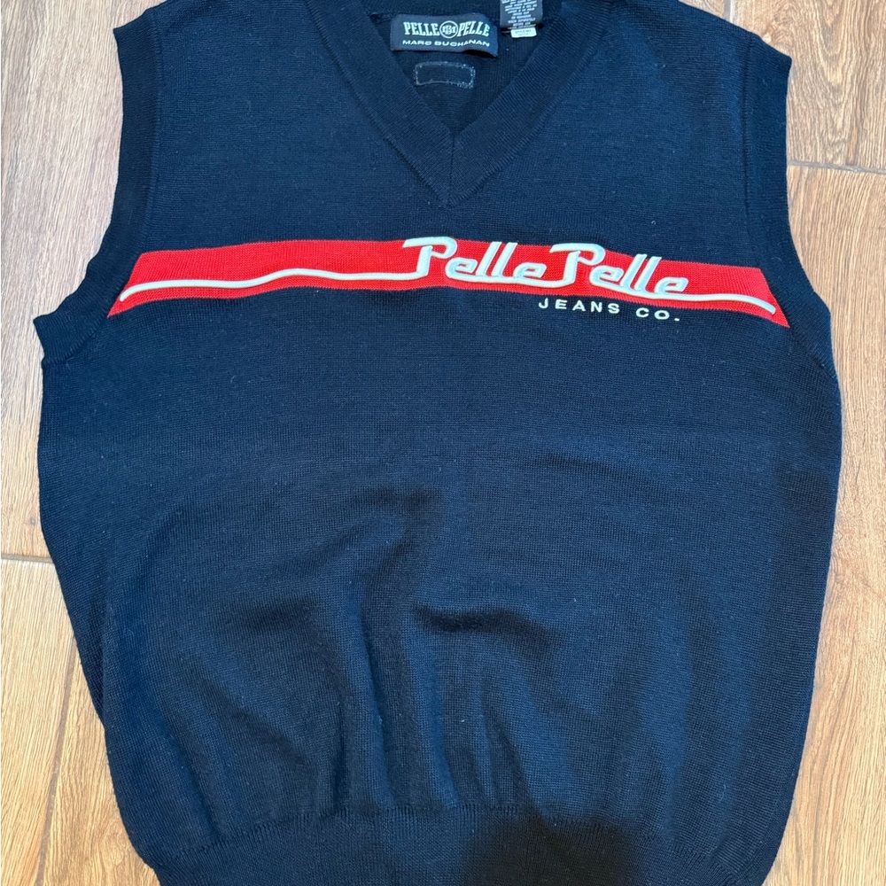 Pelle Pelle V-Neck Sweater Vest in Black and Red